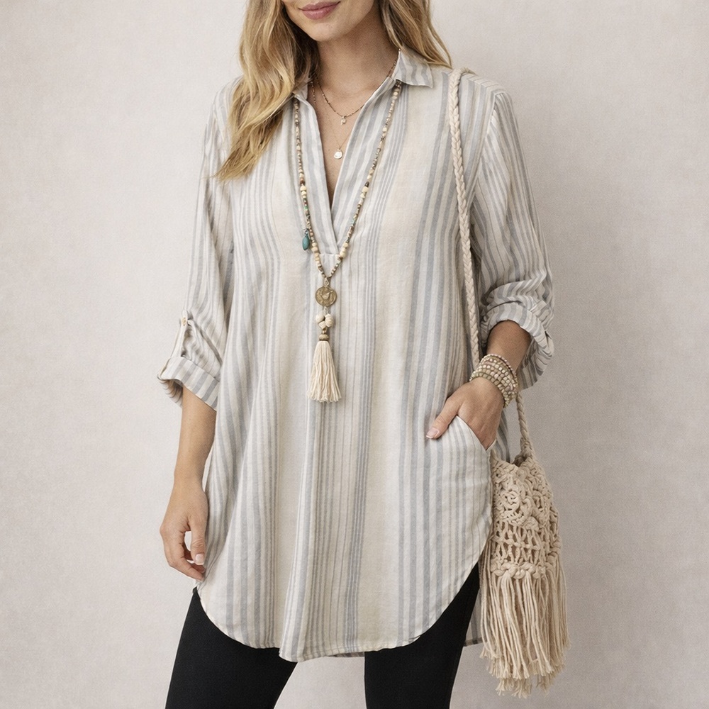 Striped Gray and Cream Women's Tunic